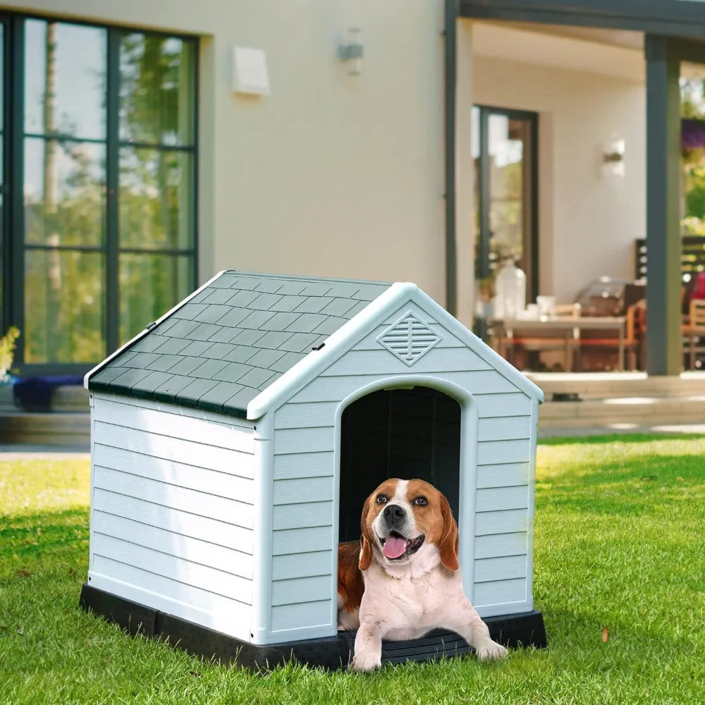 YITAHOME 28.5'' Large Plastic Dog House Outdoor Indoor Doghouse Puppy Shelter Water Resistant Easy Assembly Sturdy Dog Kennel