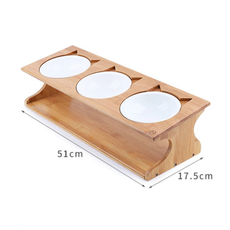 Raised Cat Bowls Elevated Bamboo Food Bowls for Cat and Small Dog Anti-Leak Pet Food Water Bowl