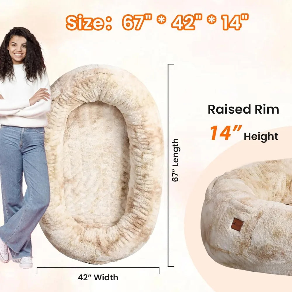 67”x 42“x 14” Large Bean Bag for People and Pet Dog Pet Bed for Small Dogs Tie-Dye Sand Removable Faux Fur Cover Mattresses