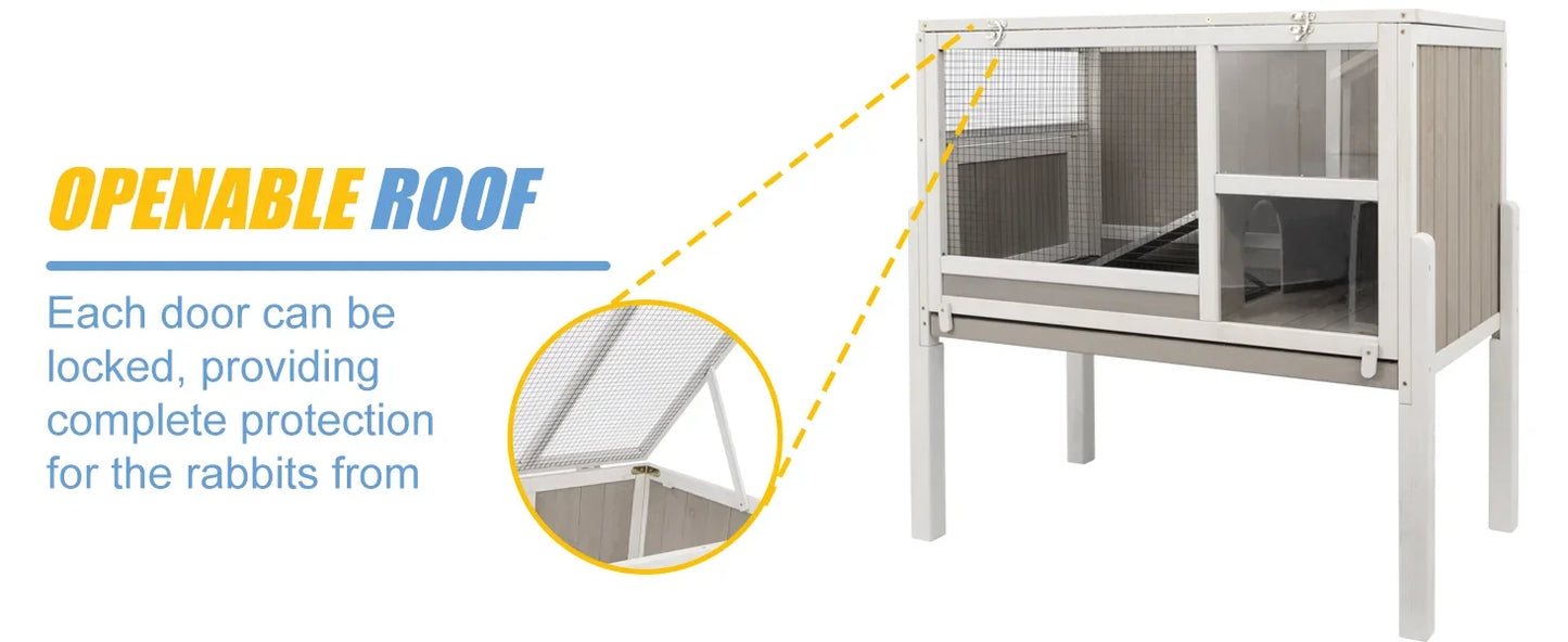 Wooden Guinea Pig Cages with Stand, Rabbit Cage Hutch with Ramp and Hideout, with Not Leakage Pull Out Tray