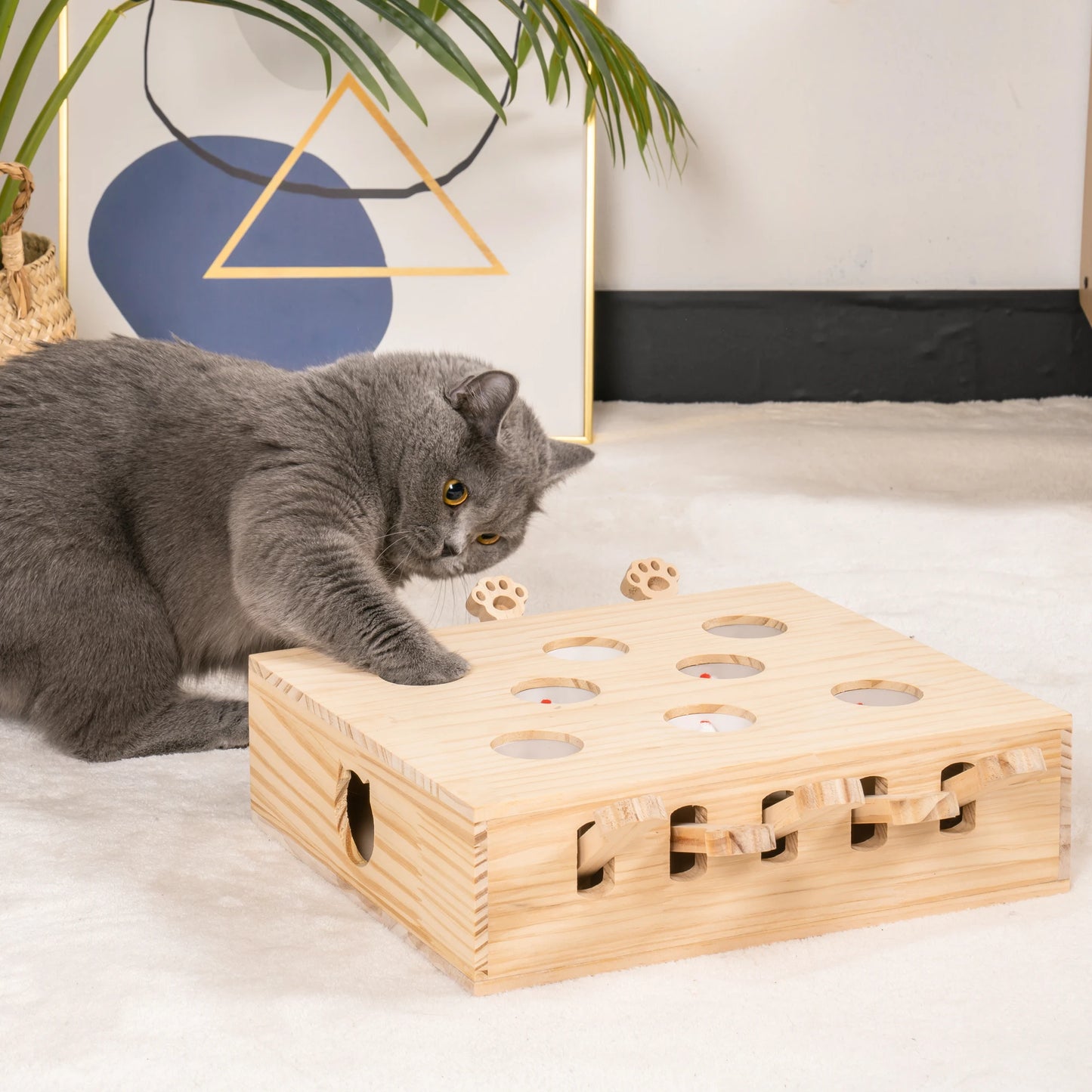 Get Your Cat in Shape with Interactive Whack-a-mole Solid Wood Toys for Cats - Perfect for Exercise and Fun!