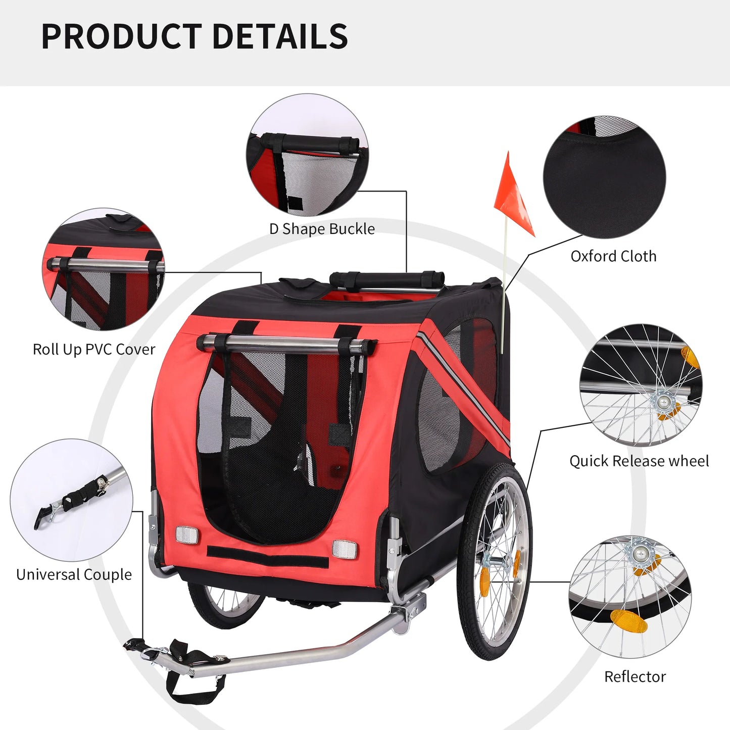 Redlife Bicycle trailer for pet outdoor foldable dog accessories waterproof trailer w/ reflector and safety flag up to 88lbs