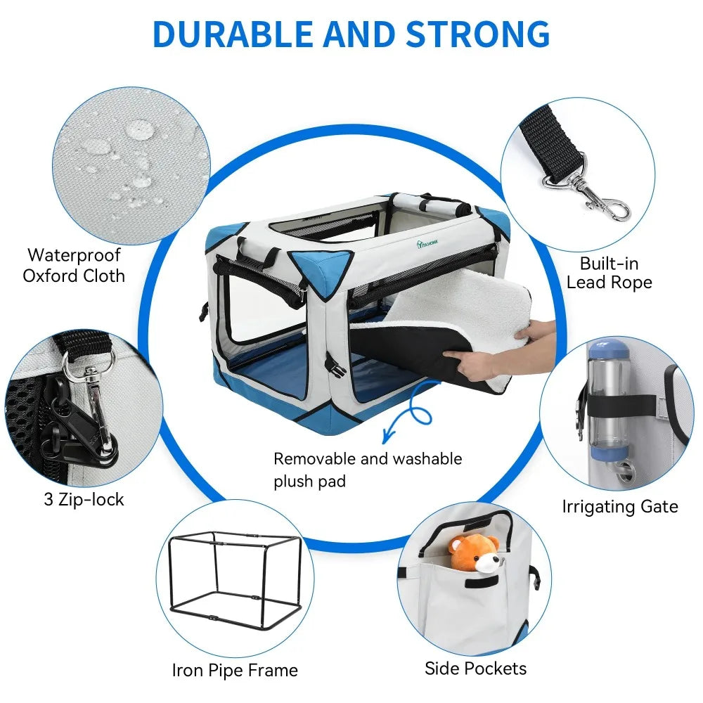 Portable Dog Travel Crate Collapsible with 4 Doors and Sturdy Mesh Windows Soft Kennel for Indoor and Outdoor Use - Whisker and Waggers