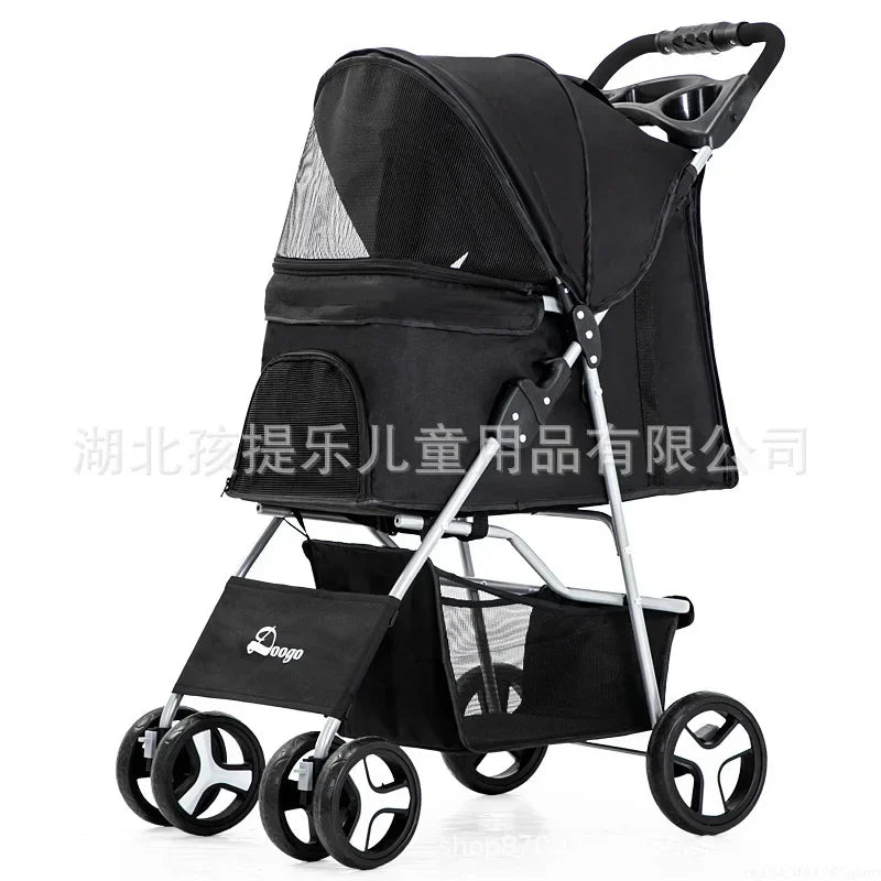 DTC-804 Portable Foldable Pet Cart Cat Dog Four Wheeled Cart Single Handed Delivery with Sunroof