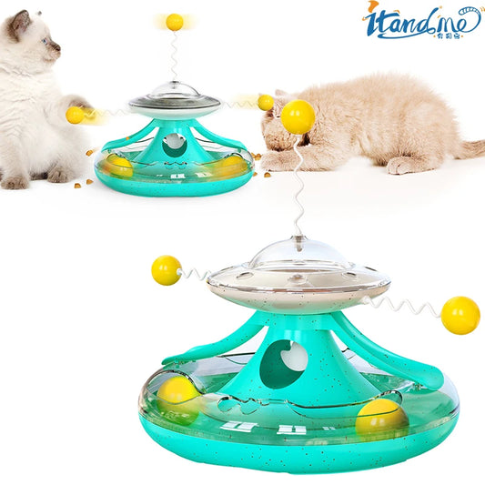 360°Rotation Orbital Turntable Cat Toy Funny Cat Stick Interactive Toys Leaking Food Improve IQ