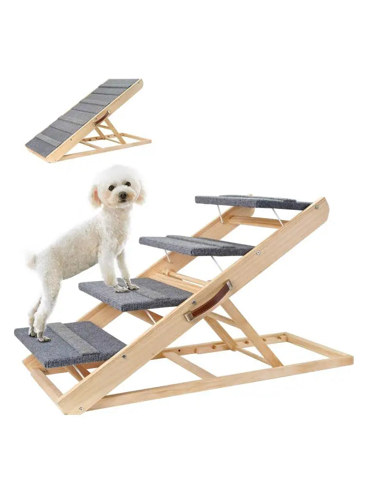 Foldable Pet Platform Ladder, Solid Wood Dog Sofa, Non-Slip Ramp, 3-storey