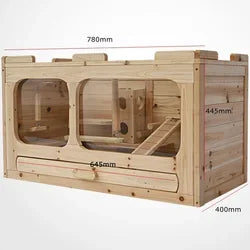 Hamster Cage Safe and Locked Natural Solid Wood Rabbit Hutches Small Animal Cage House