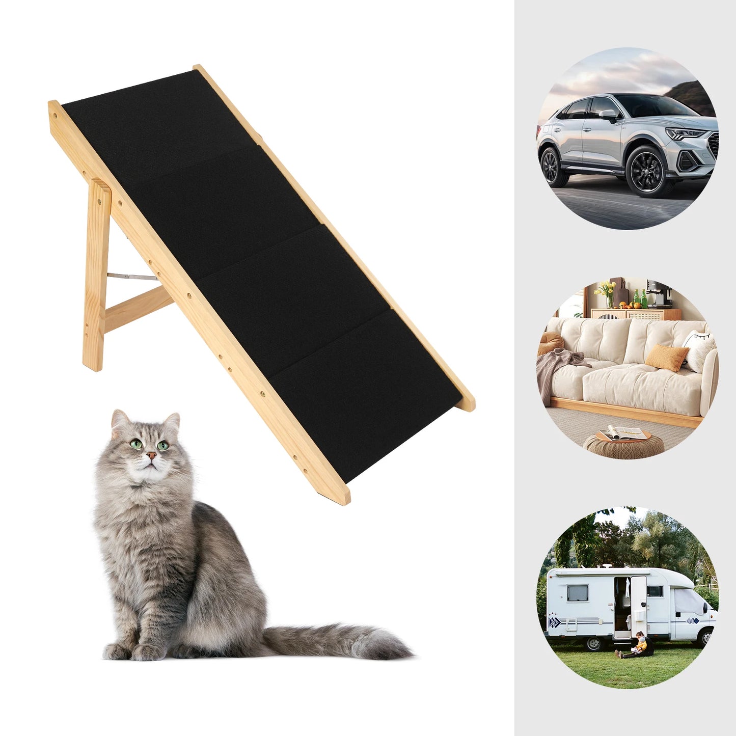 4-Level 2-in-1 Wood+Flannelette Pet Stair Portable Non-Slip Pet Steps Pet Ramp Foldable Dog Ladder Cat Accessories