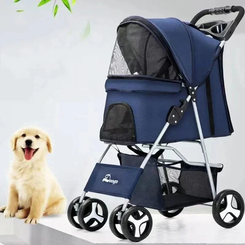 DTC-804 Portable Foldable Pet Cart Cat Dog Four Wheeled Cart Single Handed Delivery with Sunroof