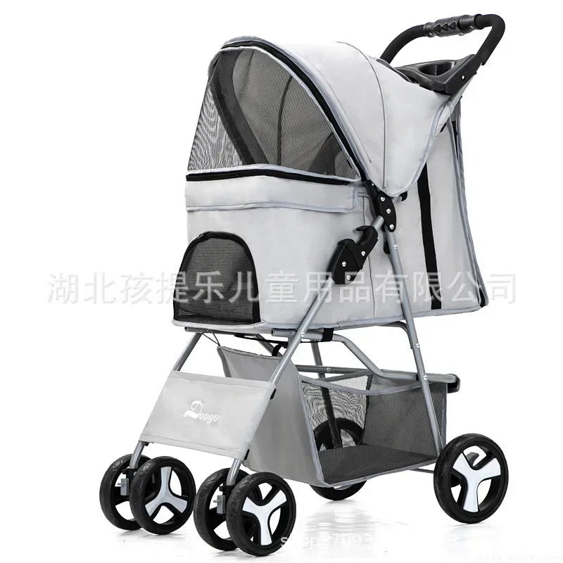 DTC-804 Portable Foldable Pet Cart Cat Dog Four Wheeled Cart Single Handed Delivery with Sunroof