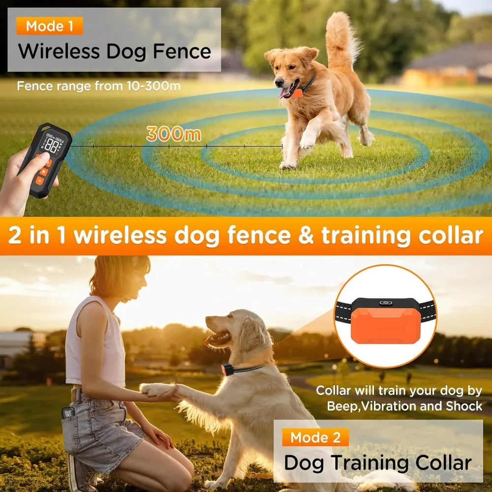 Invisible Electirc Fence for Dogs,No Wire Circular Boundary,Dog Training Shock Collar with Remote Control,Wireless Dog Fence