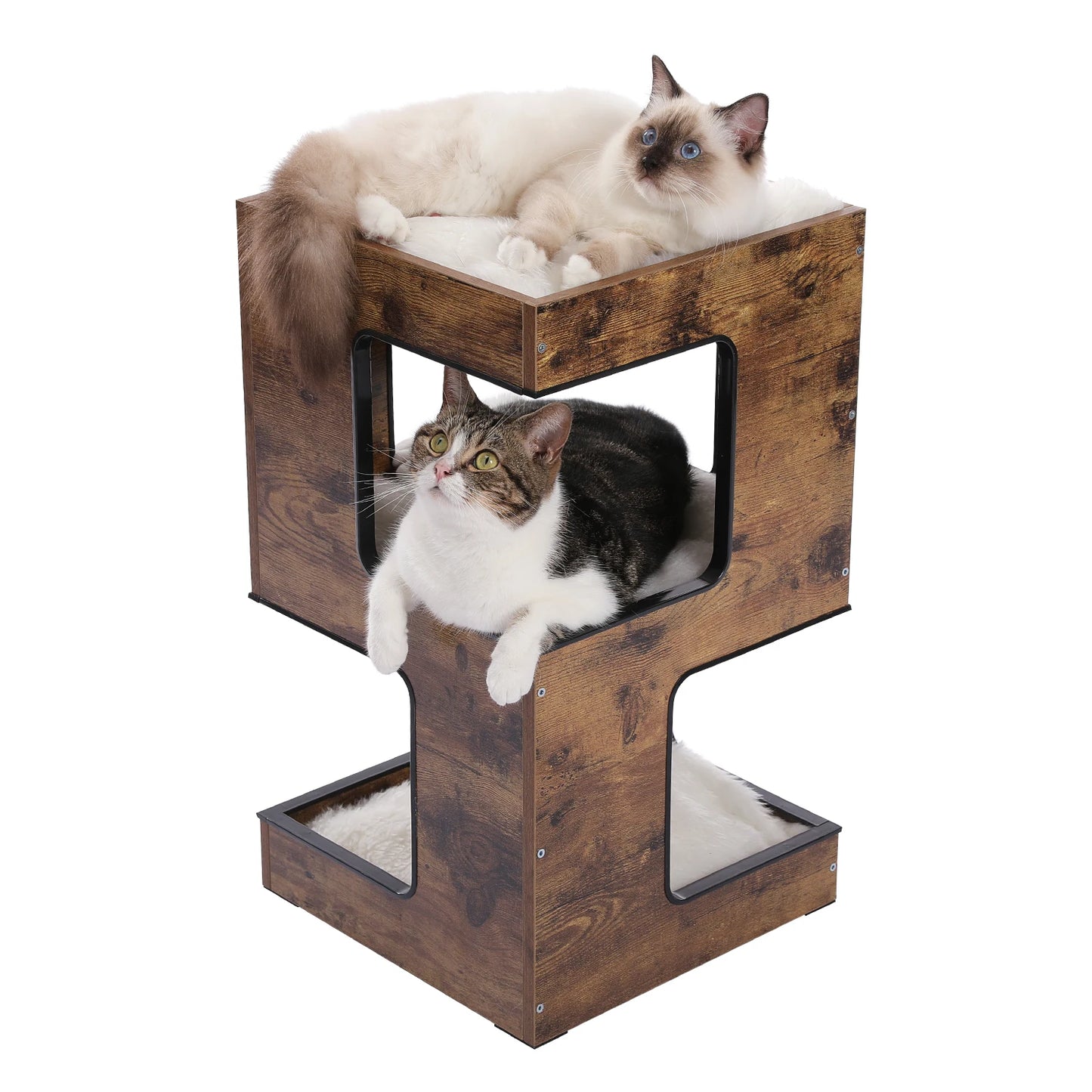 Modern Cat Tree with Scratcher Board Furniture Bed 3 Levels Spacious Top Scratching Pad Stand House Removable Soft Cushion