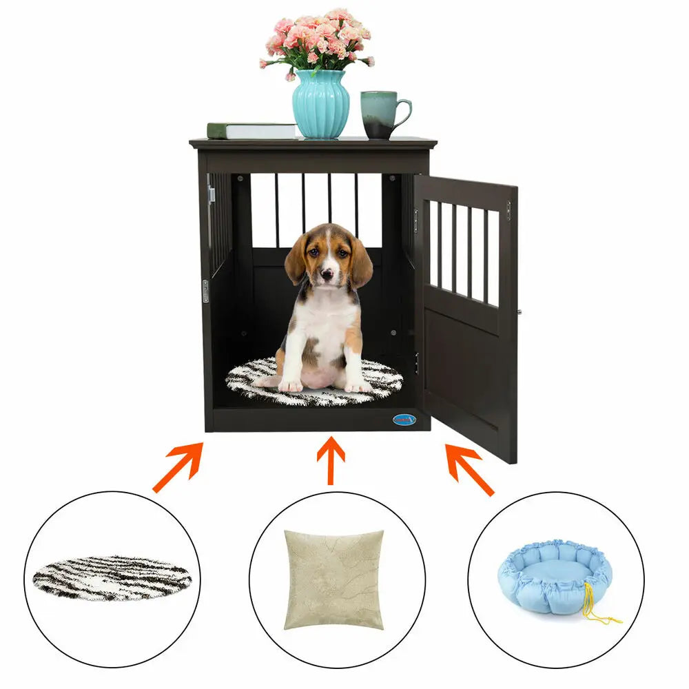 Wooden Dog Crate Kennel Cage Bed Night Stand End Table Wood Furniture Brown