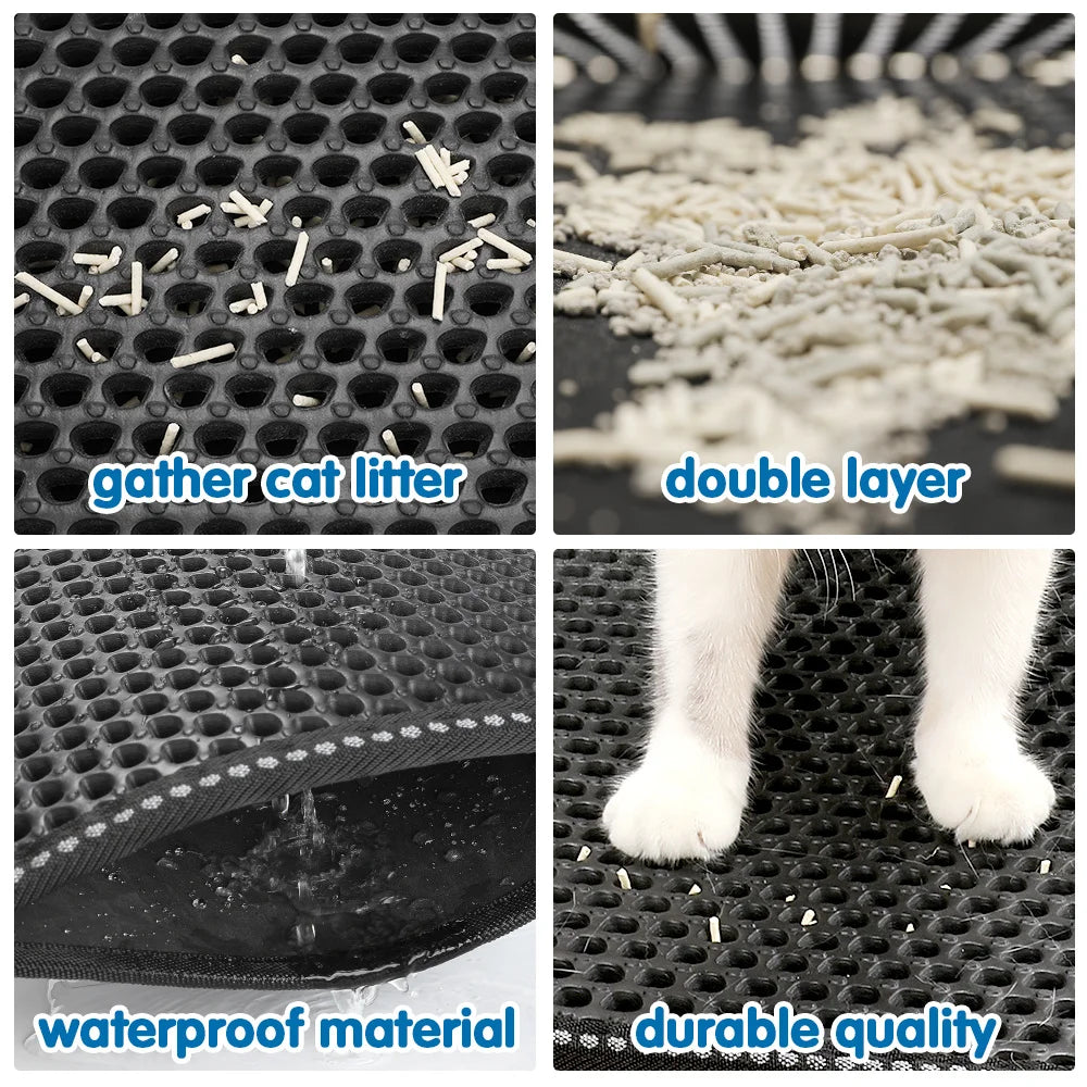 Cat Litter Mat Double Layer Mats with Scratching Design Urine Waterproof Easy Clean Scatter Control 21in x 14in Black