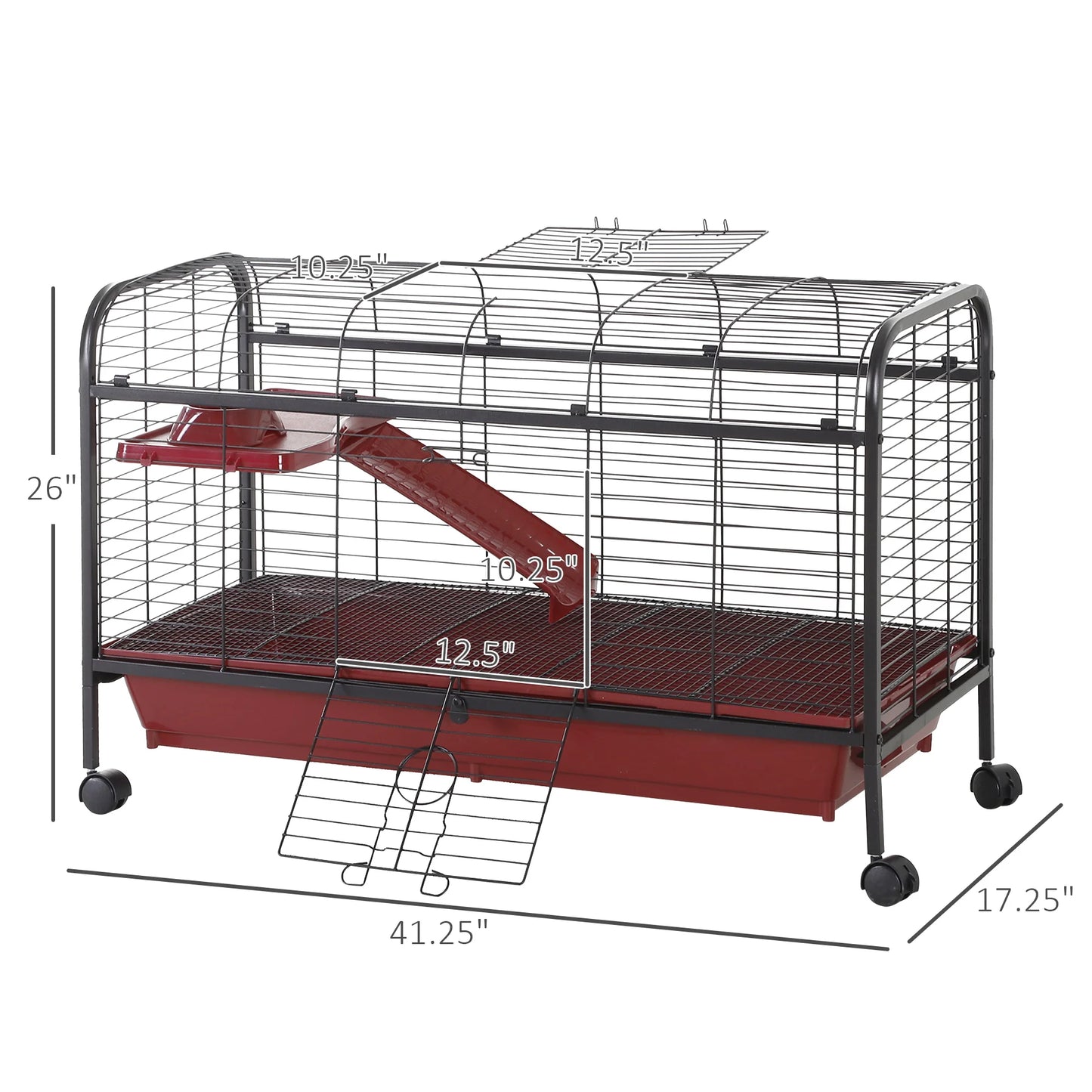 41"L Small Animal Cage Rabbit Hutch Ferret Pet Play House with Feeder, Rolling Wheels, Platform, Ramp