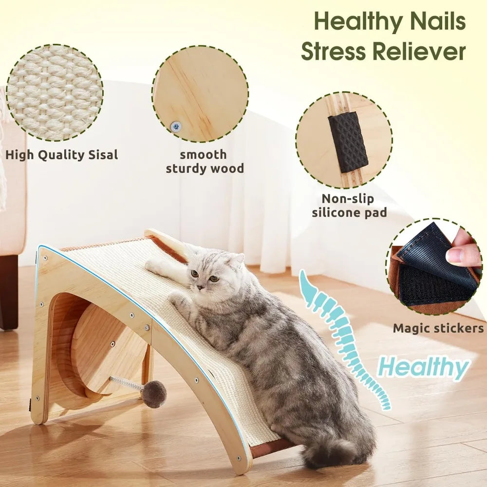 Large Cat Scratcher, Natural Sisal Cat Scratch Pad,4 in 1 Cat Scratching Post with Turntable Toy Spring Ball for Indoor Cats