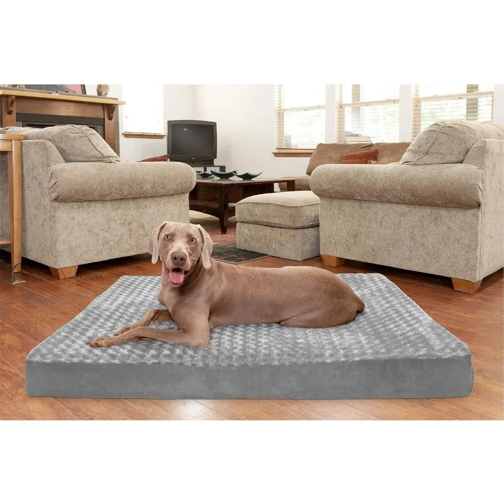 Cooling Gel Dog Bed for Large Dogs w/ Removable Washable Cover, For Dogs Up to 125 lbs - Ultra Plush Faux Fur & Suede Mattress