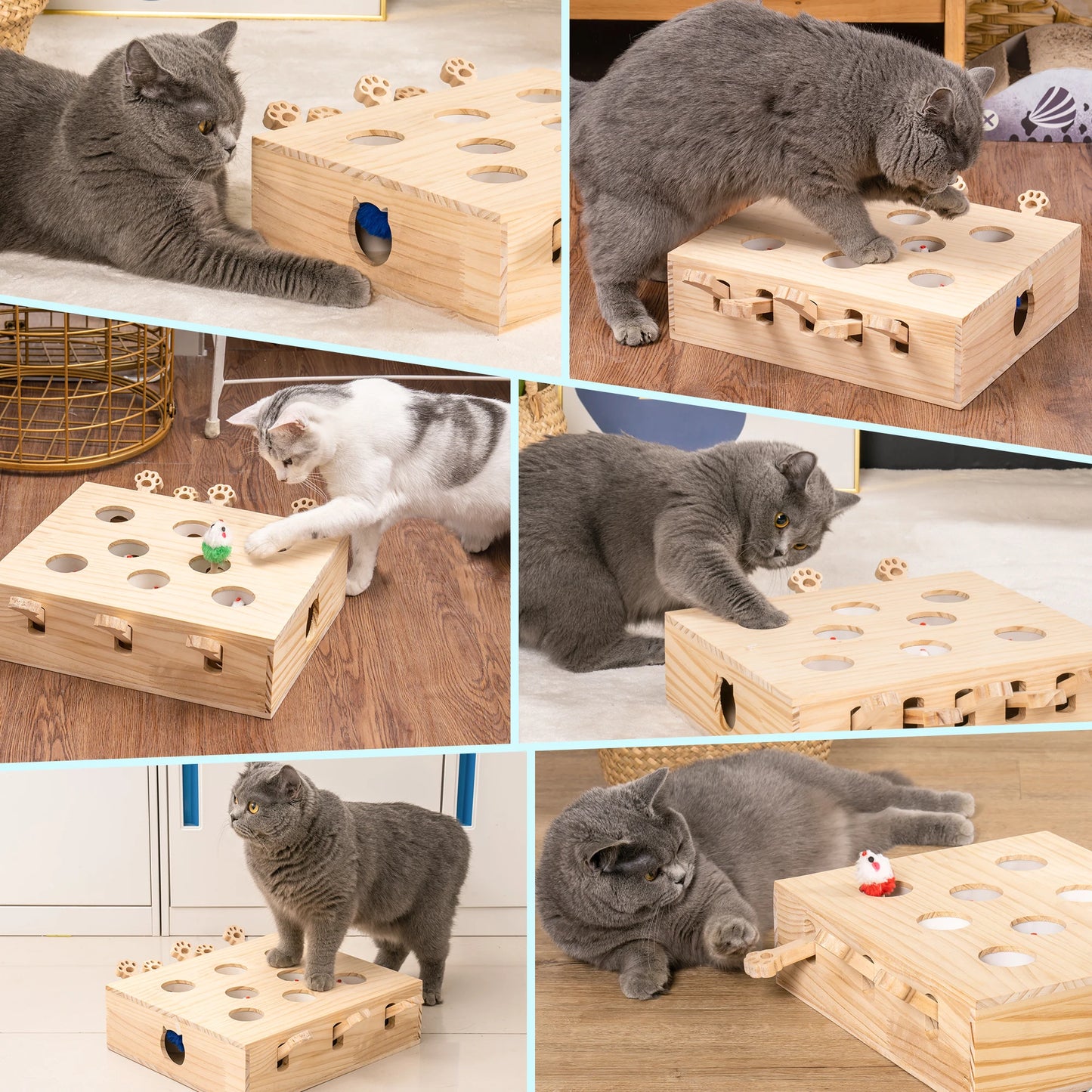 Get Your Cat in Shape with Interactive Whack-a-mole Solid Wood Toys for Cats - Perfect for Exercise and Fun!