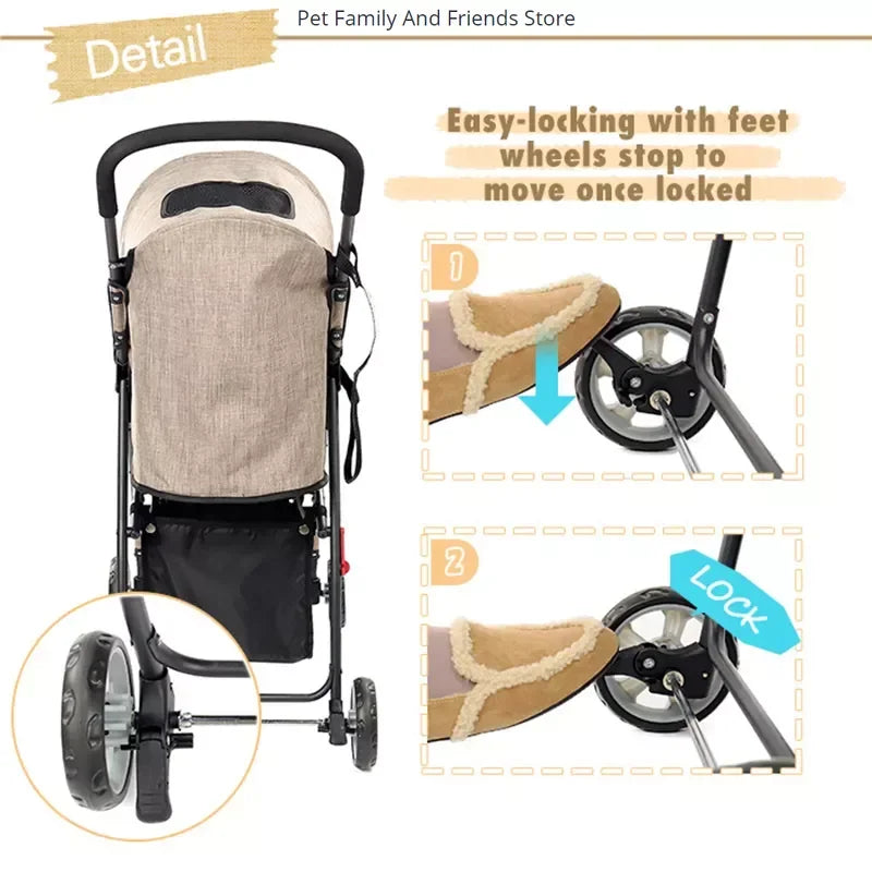 Pet Dog Cat Stroller Carrier Ultra Lightweight Travel Stroller Compact 360 Rotation Wheel Collapsible