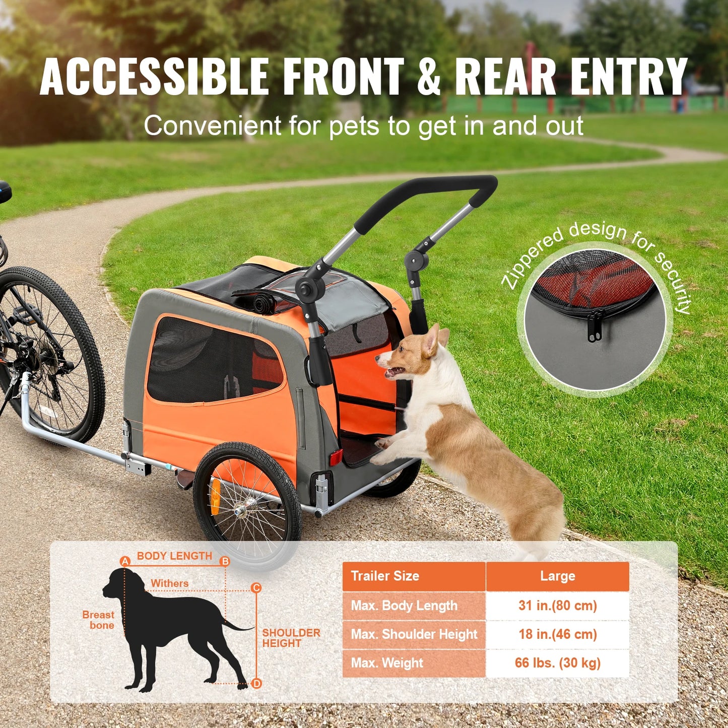 VEVOR 66lbs Dog Bike Trailer 2-in-1 Pet Stroller Folding Cart Frame Bicycle Carrier with Wheels Universal Coupler for Dogs Cats