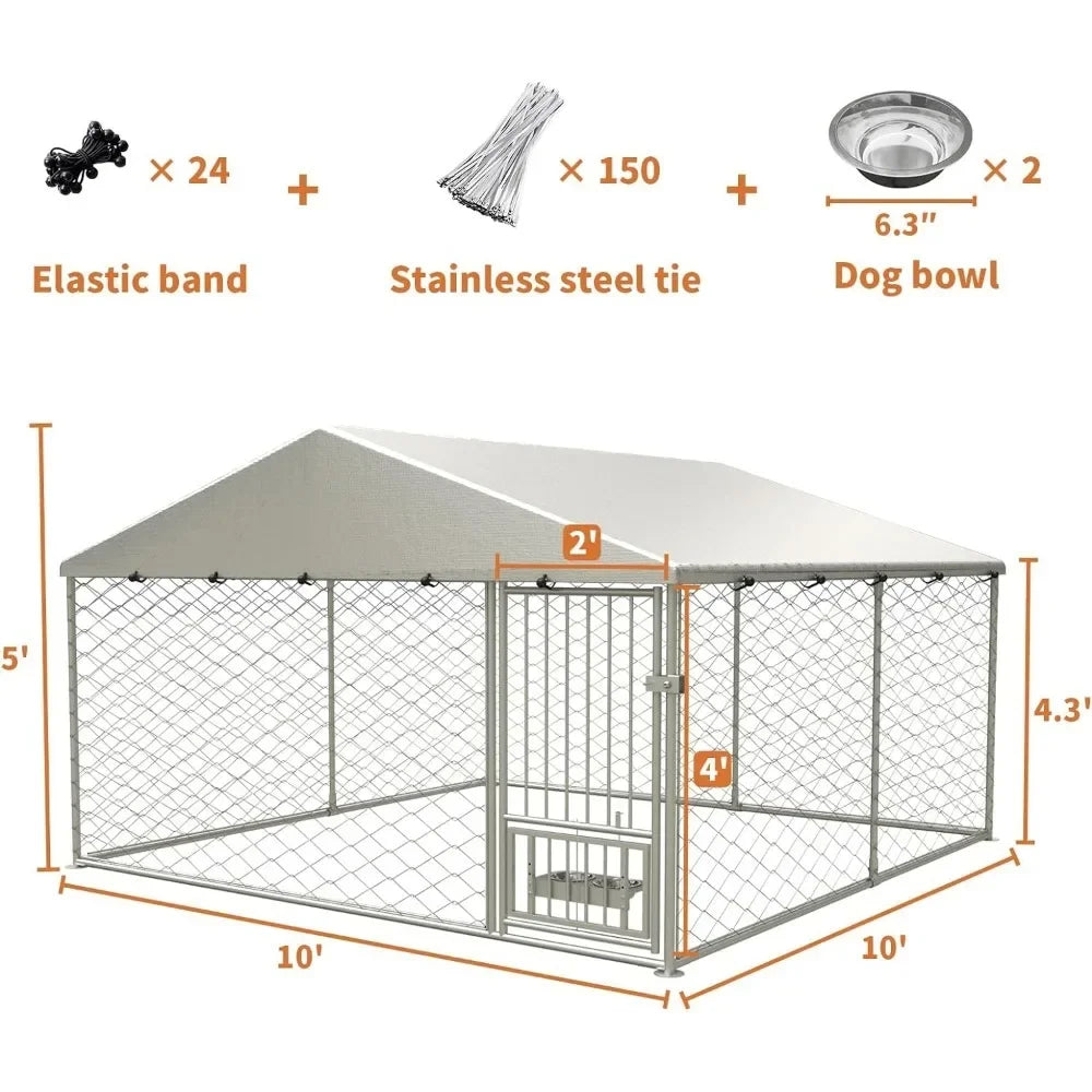 10x10 Large Outdoor Dog Kennel With Roof Pet Puppy Accessories Fence Supplies