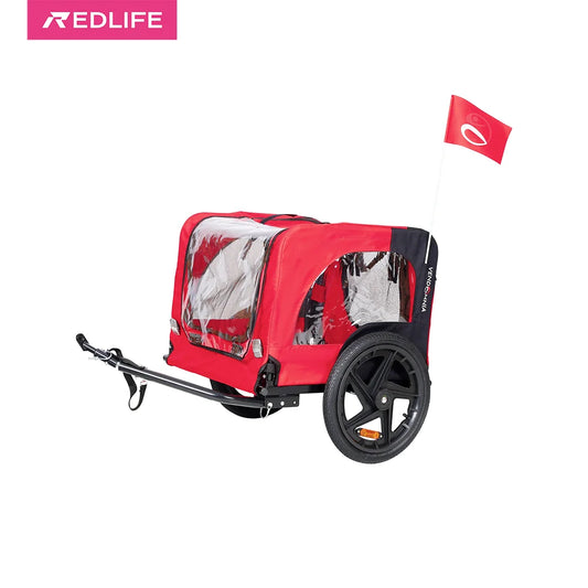 Redlife Bicycle trailer for pet outdoor foldable dog accessories waterproof  w/ reflector and safety flag up to 88lbs - Whisker and Waggers