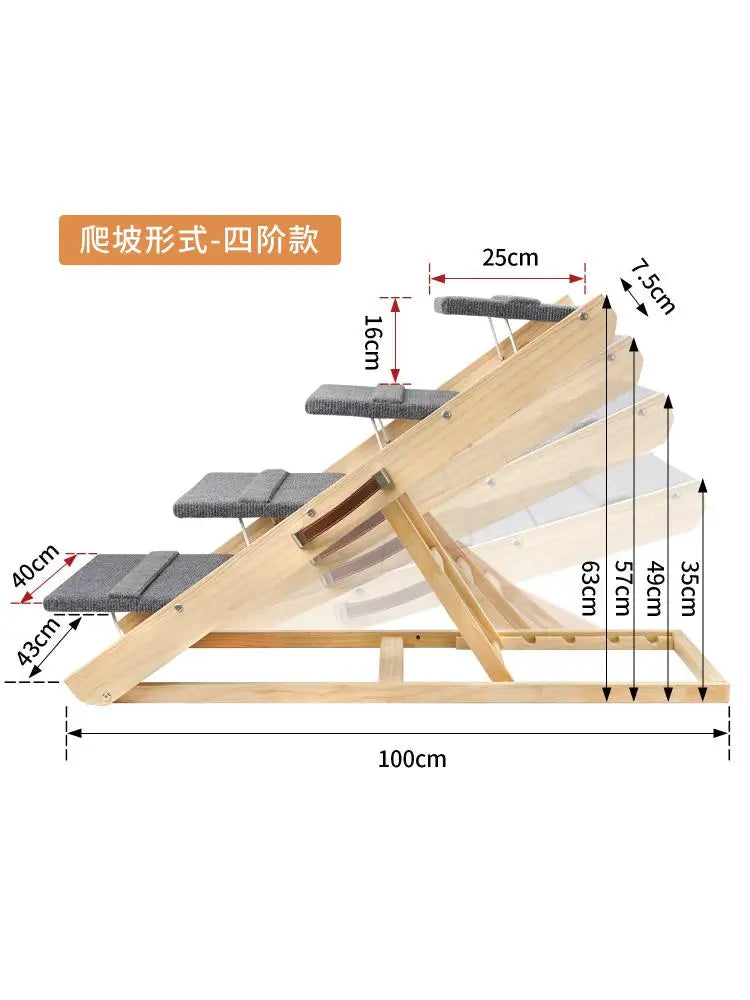 Foldable Pet Platform Ladder, Solid Wood Dog Sofa, Non-Slip Ramp, 3-storey