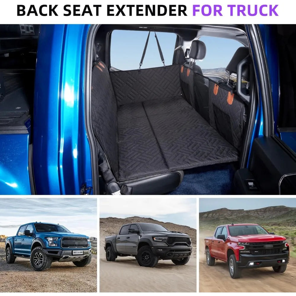 Dog Seat Cover and Bed for Trucks - Back Seat Extender and Hammock for F150, RAM1500, Silverado - Non-Inflatable Pet Mattress