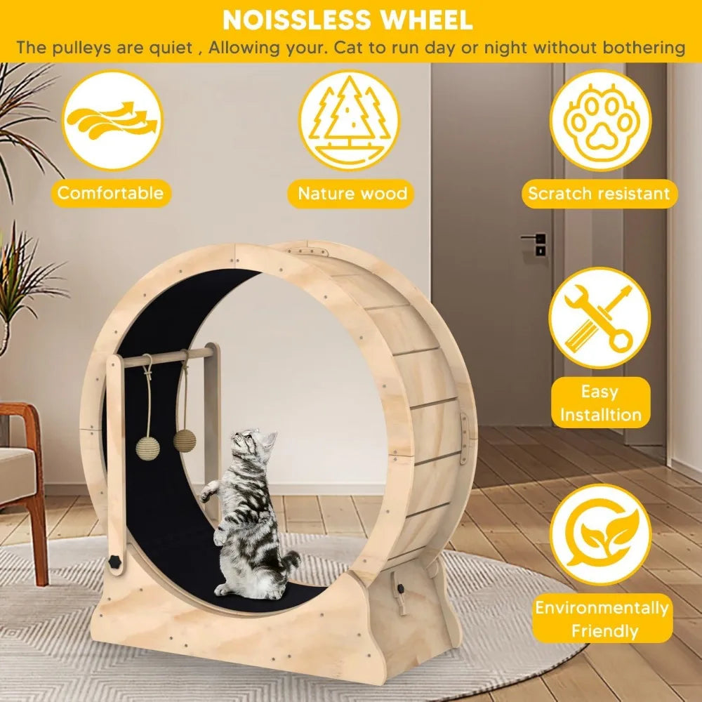 Toys for Cats Cat Running Wheel Treadmill With Carpeted Runway and Cat Teaser Pet Toy Accessories