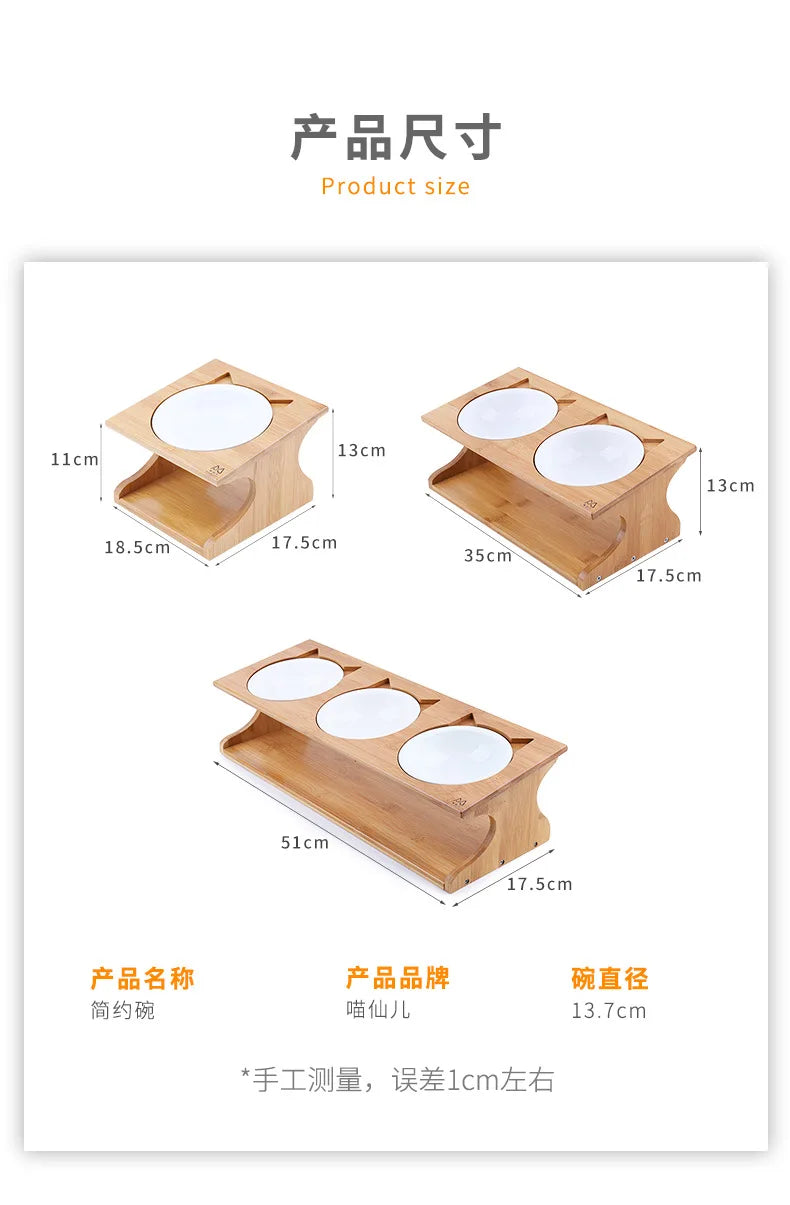 Raised Cat Bowls Elevated Bamboo Food Bowls for Cat and Small Dog Anti-Leak Pet Food Water Bowl