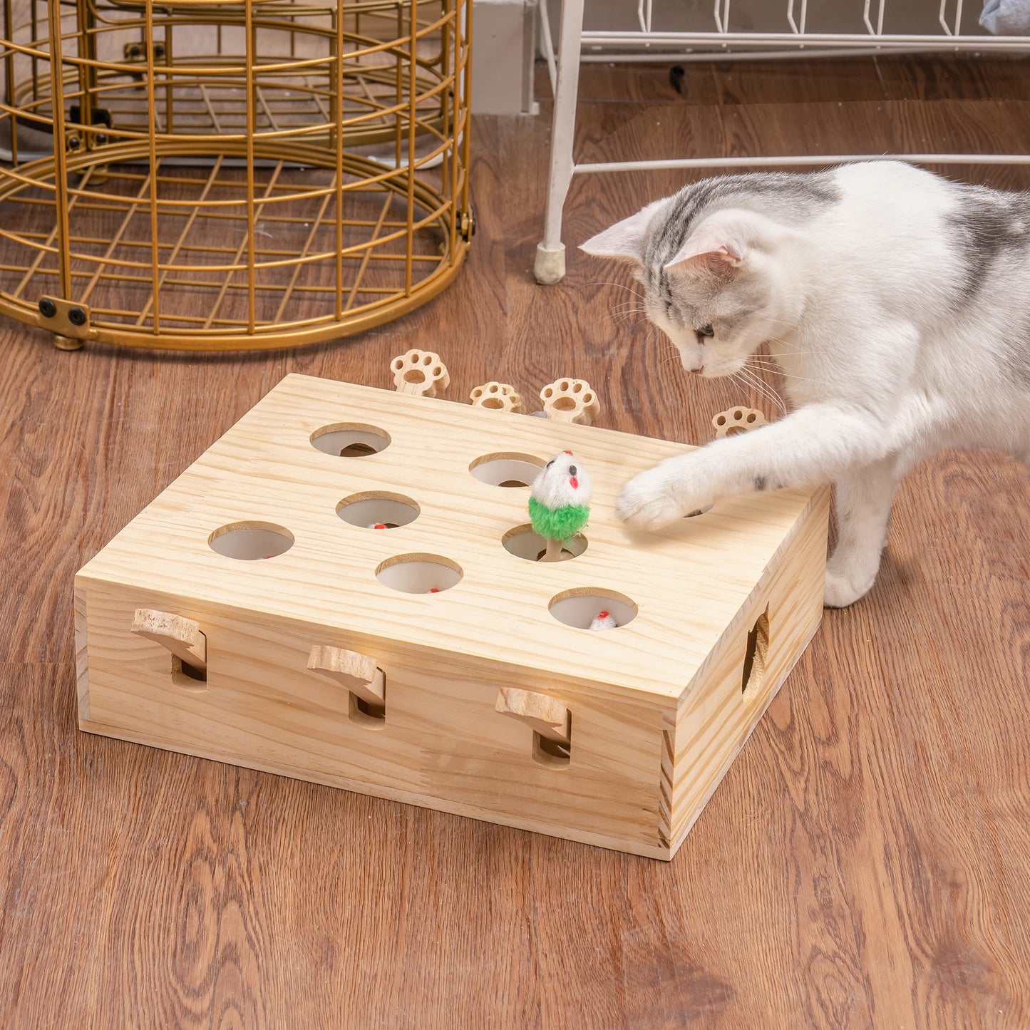 Get Your Cat in Shape with Interactive Whack-a-mole Solid Wood Toys for Cats - Perfect for Exercise and Fun!