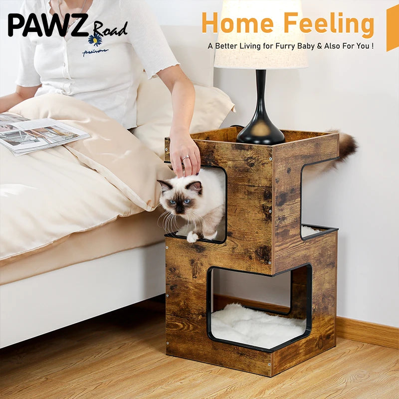 Modern Cat Tree with Scratcher Board Furniture Bed 3 Levels Spacious Top Scratching Pad Stand House Removable Soft Cushion