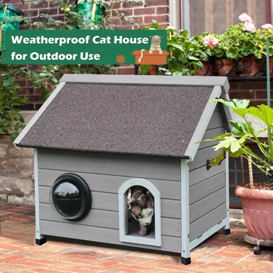 Bed Cats House Ideal Outside Cat Shelter With Escape Door Weatherproof Wooden Cat House With Self Warming Mat