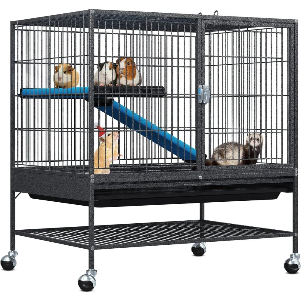 Metal 2-Tiers Small Animal Cages for Adult Rats/Rabbit/Ferret/Chinchilla/Cats/Guinea Pig/Large Hamster Indoor Critter