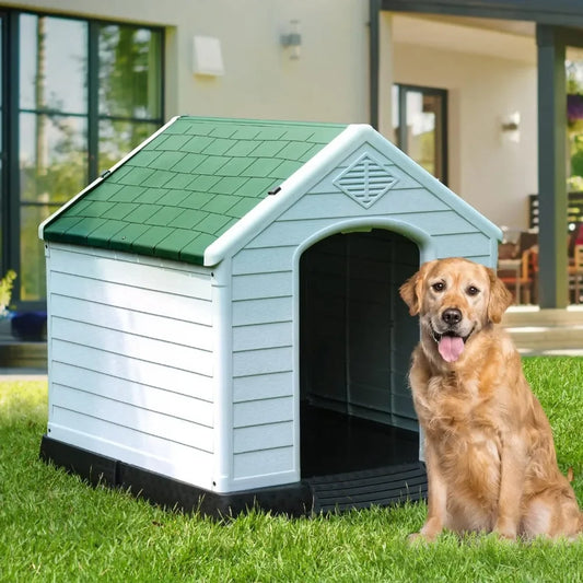 41'' Large Plastic Dog House Outdoor Indoor Puppy Shelter Water Resistant Easy Assembly h Air Vents - Whisker and Waggers