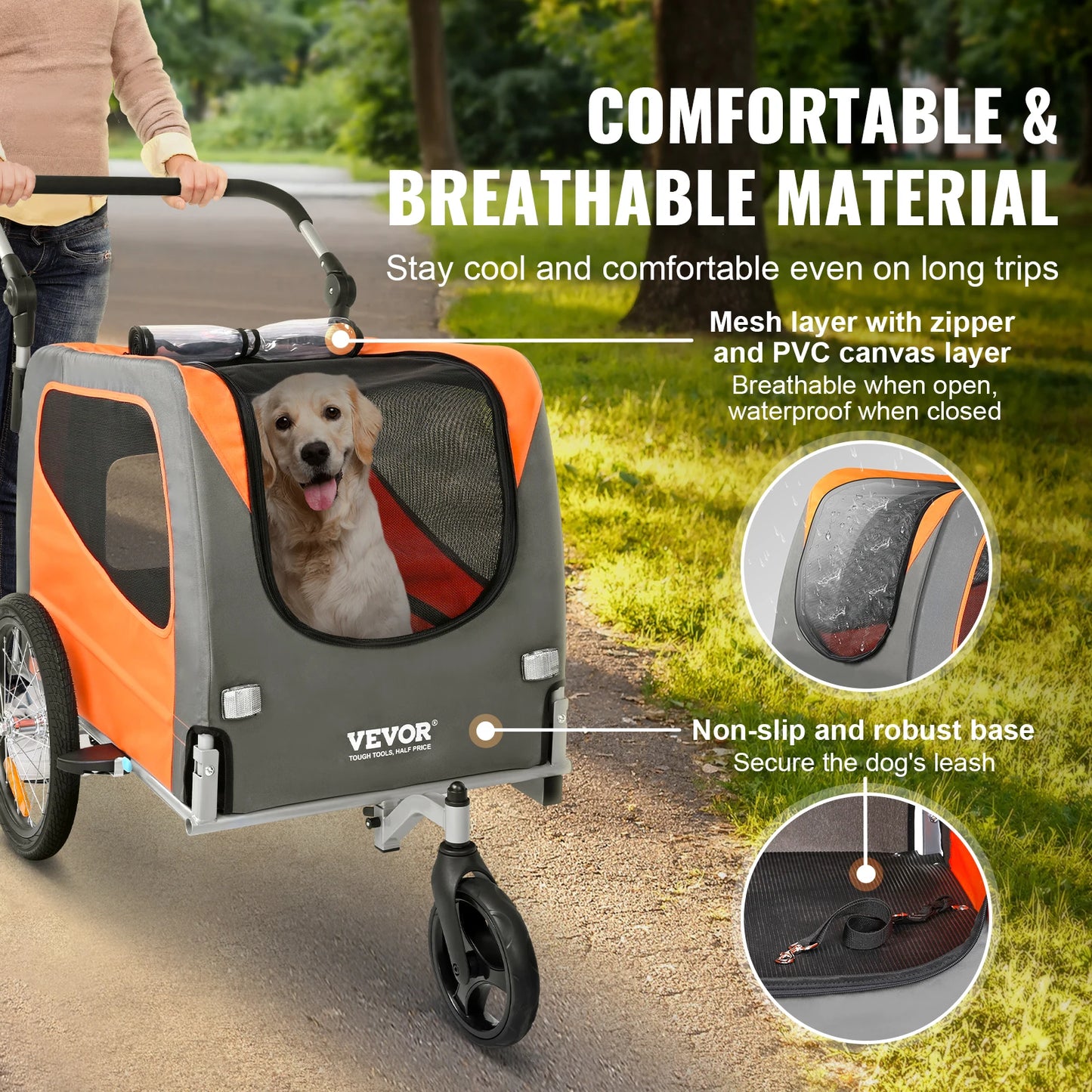 VEVOR 66lbs Dog Bike Trailer 2-in-1 Pet Stroller Folding Cart Frame Bicycle Carrier with Wheels Universal Coupler for Dogs Cats