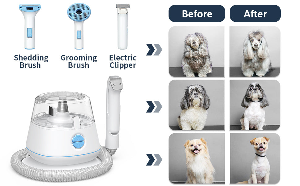 Pet Grooming Vacuum Use Conical 360-degree Air Intake Metal Mesh Design, Low Noise Pet Hair Vacuum with 5 Pet Grooming Tools